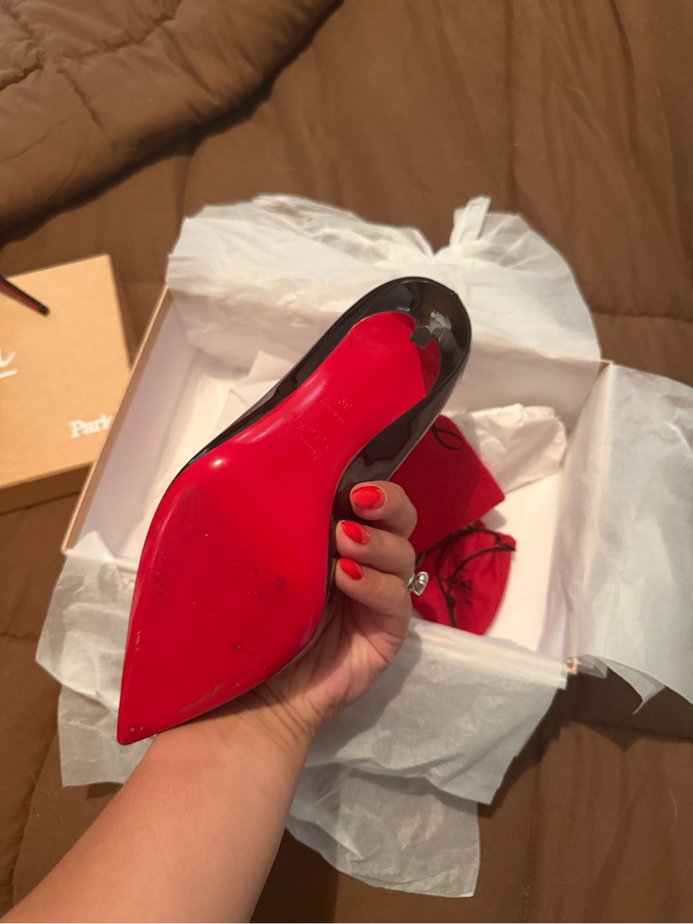 Christian Louboutin Black Patent Stiletto Pumps with Red Sole - Picture 3 of 9